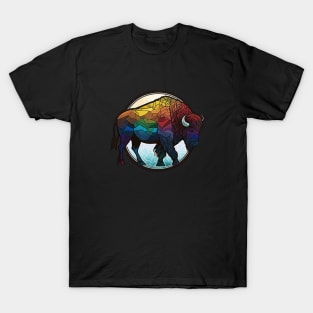 Buffalo Animal Portrait Stained Glass Wildlife Outdoors Adventure T-Shirt